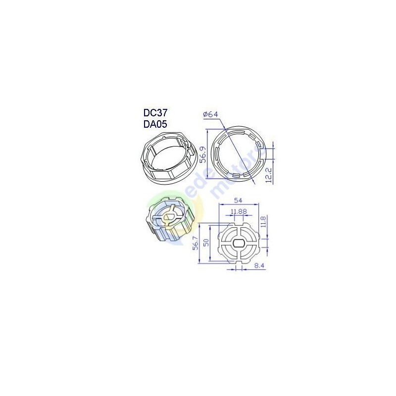 Adaptador de motor Ø45 a tubo octogonal 60mm