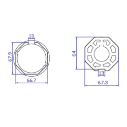 Adaptador de motor Ø59 a tubo octogonal Ø70mm